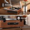 All-in-one Record Player Turntable with Built-in Speakers Vinyl Record Player Support Wireless Playback Auto Stop 33&45 RPM Speed RCA Line Out AUX in Belt-Drive Turntable for Vinyl Records Mahogany view 3