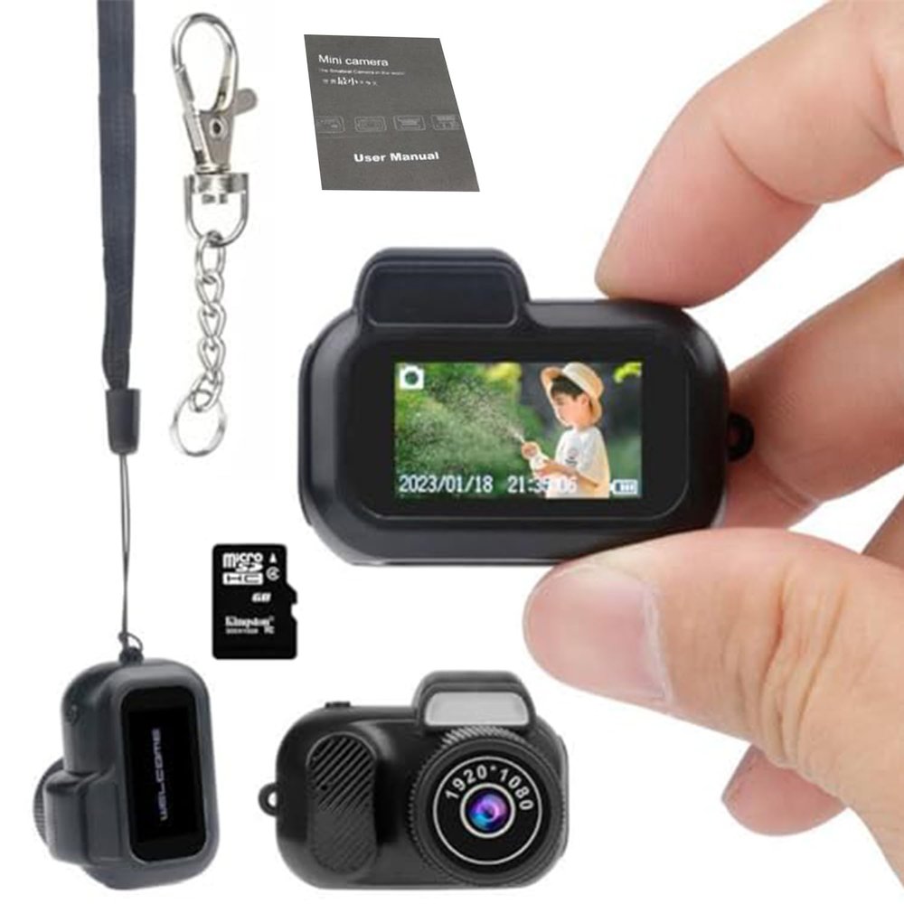 Gsnagole Keychain Camera, World's Smallest 1080P HD Mini Camera, Retro Portable, 100 Mins Battery Life, for Students, Kids (128)