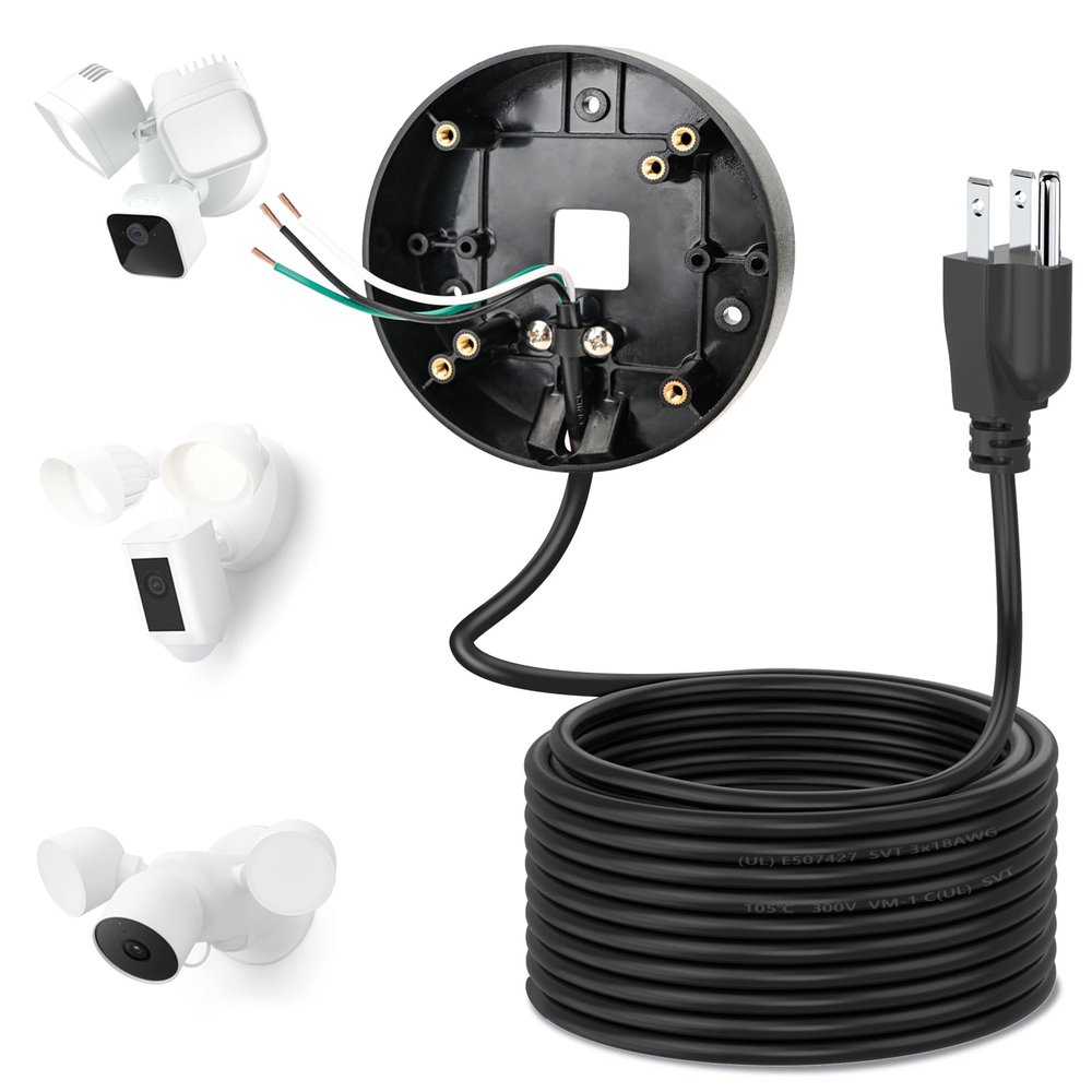 Power Cable and Plug-in Mount for Floodlight Cams Compatible with Floodlight Cam Wired Pro/Plus, Blink Wired Floodlight Camera, Electrical Box with 20ft Weatherproof Cable (2in1 Mount and Cord Set)