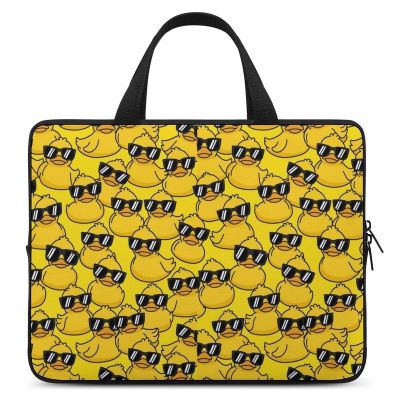 15 Inch Laptop Sleeves Funny Sunglasses Yellow Rubber Duck, Travel Carrying Laptop Case with Handle, Water Resistant Durable Neoprene Laptop Case Sleeve for Women Men