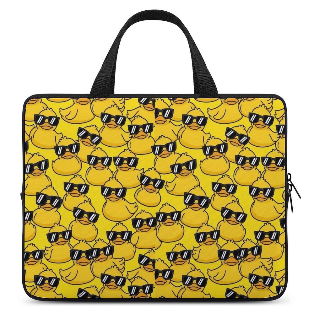 15 Inch Laptop Sleeves Funny Sunglasses Yellow Rubber Duck, Travel Carrying Laptop Case with Handle, Water Resistant Durable Neoprene Laptop Case Sleeve for Women Men