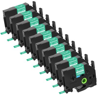 Esaytool 10 Pack Compatible with P-Touch TZe-715 AZE-715 TZ-715 White on Green 6mm 0.23'' Laminated Label Tape Replacement for Ptouch PT-H100 PT-D200 D210 D400 PT-P700 PT-1000 PT-2030 Label Maker