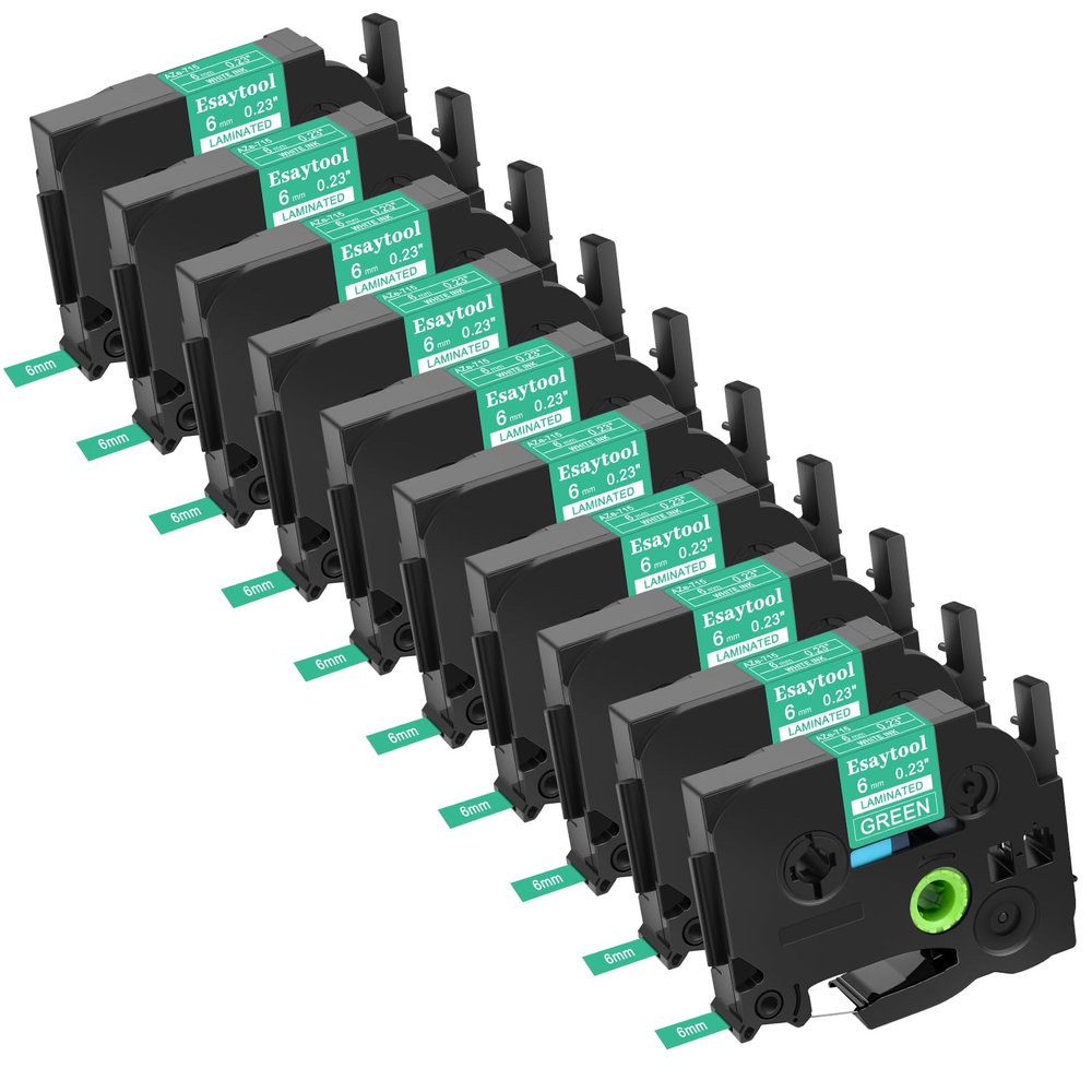 Esaytool 10 Pack Compatible with P-Touch TZe-715 AZE-715 TZ-715 White on Green 6mm 0.23'' Laminated Label Tape Replacement for Ptouch PT-H100 PT-D200 D210 D400 PT-P700 PT-1000 PT-2030 Label Maker