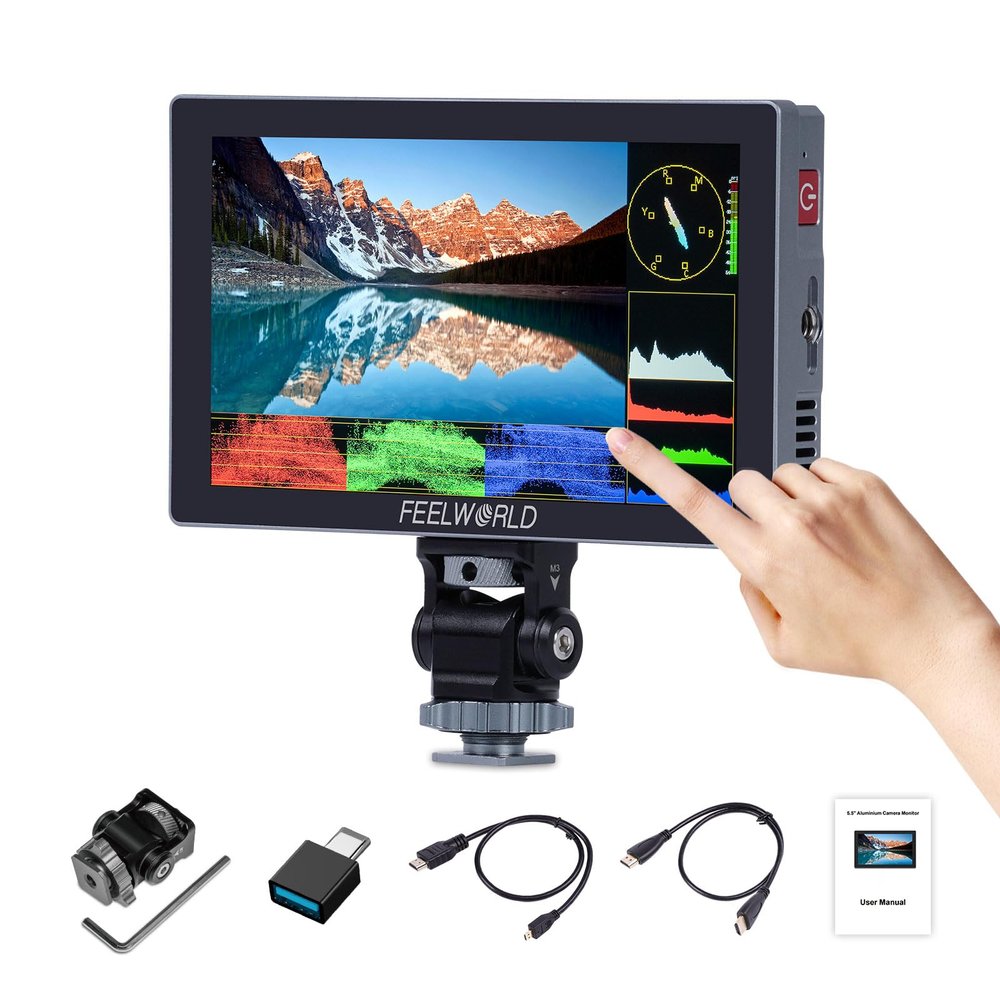 FEELWORLD P6X 5.5-Inch Touchscreen Camera Monitor 1000Nit Camera Field Monitor, Supports 4K 60Hz,3D LUT, HDR,Waveform Aluminum Casing 9:16 Marker