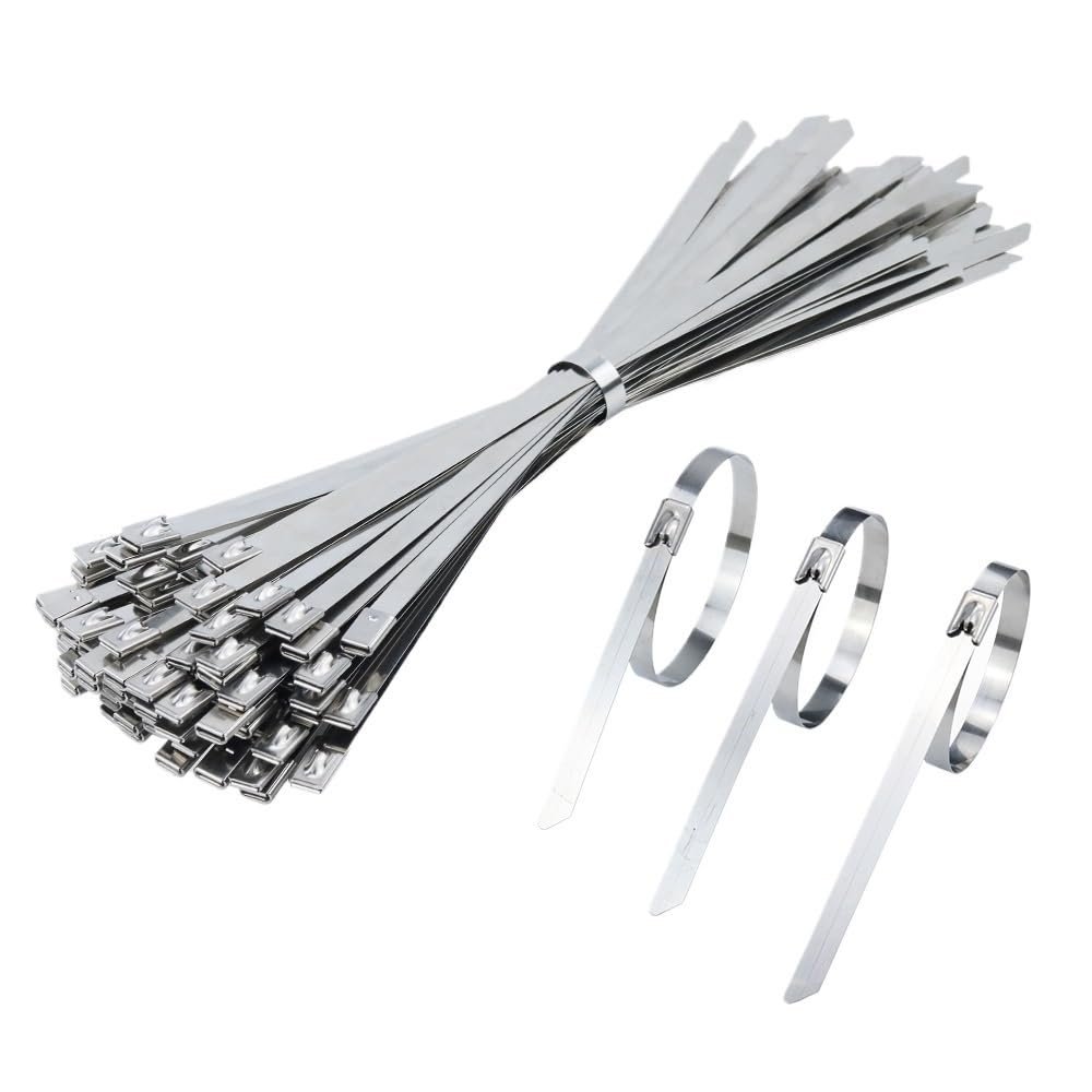 100Pcs 304 Stainless Steel Cable Ties Width 4.6mm Heavy Duty Self-Locking Multi-Purpose Metal Exhaust Wrap 100/200/300/500mm(4.6mm x 500mm)