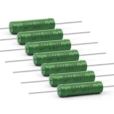 CEMELI 10Pcs RX21 10W Wire Wound Resistance 5% 1R 10R 12R 15R 20R 22R 51R 56R 100R RX21-10W Speaker Crossover Wire Winding Resistor(5.6R)