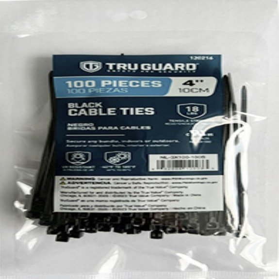 100 Count 4" Black Nylon Self Locking Cable Ties - Pack of (10)