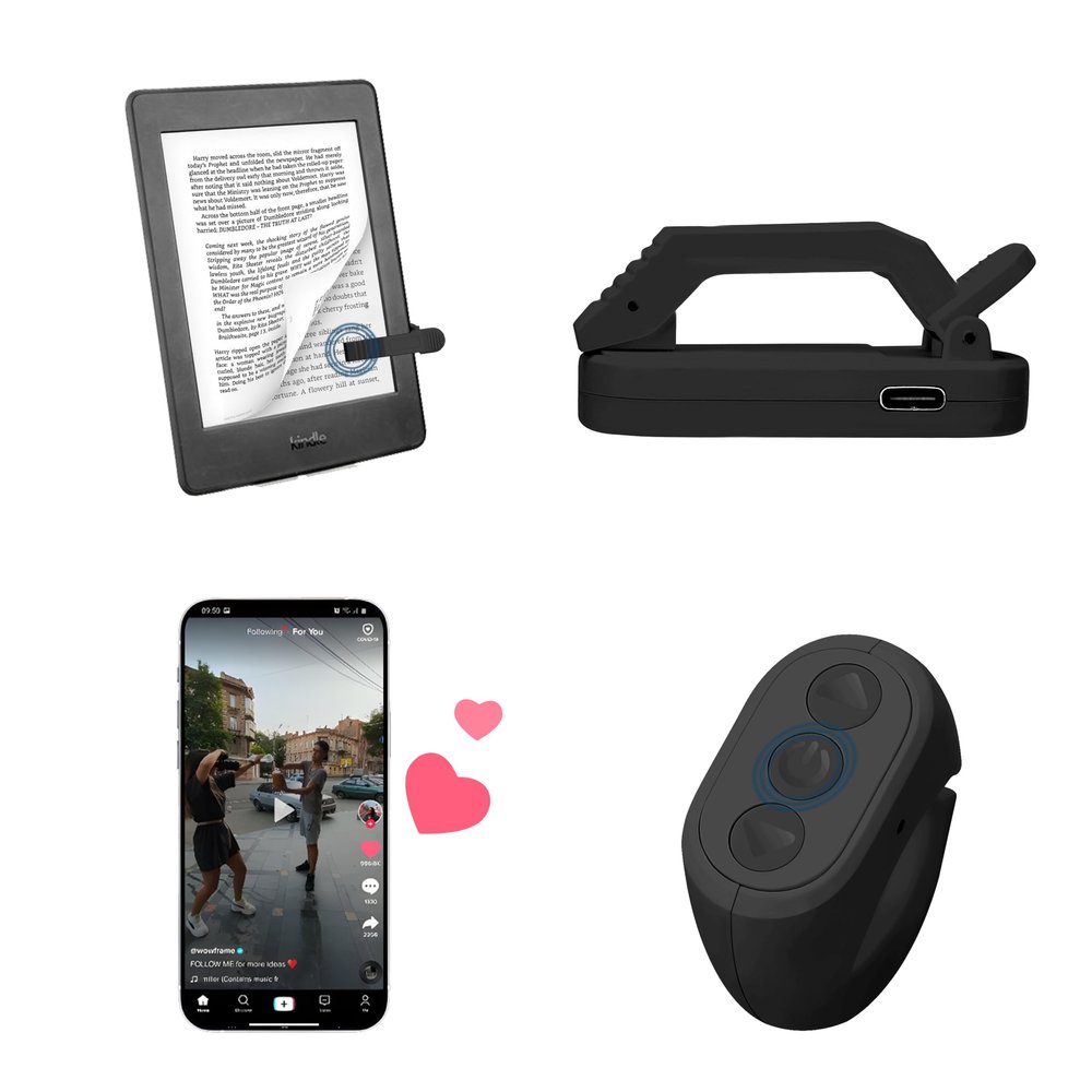 Midhaad Remote Control Page Turner for Kindle Paperwhite Oasis,Remote Scrolling Ring for TikTok,Camera Shutter Clicker for iPad iPhone iOS Android - Black