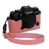 Bowan X-T50 Camera Case, Handmade Genuine Real Leather Half Camera Case Bag Cover for Fujifilm X-T50 Camera Bottom Opening Version + Hand Strap (Pink) view 1