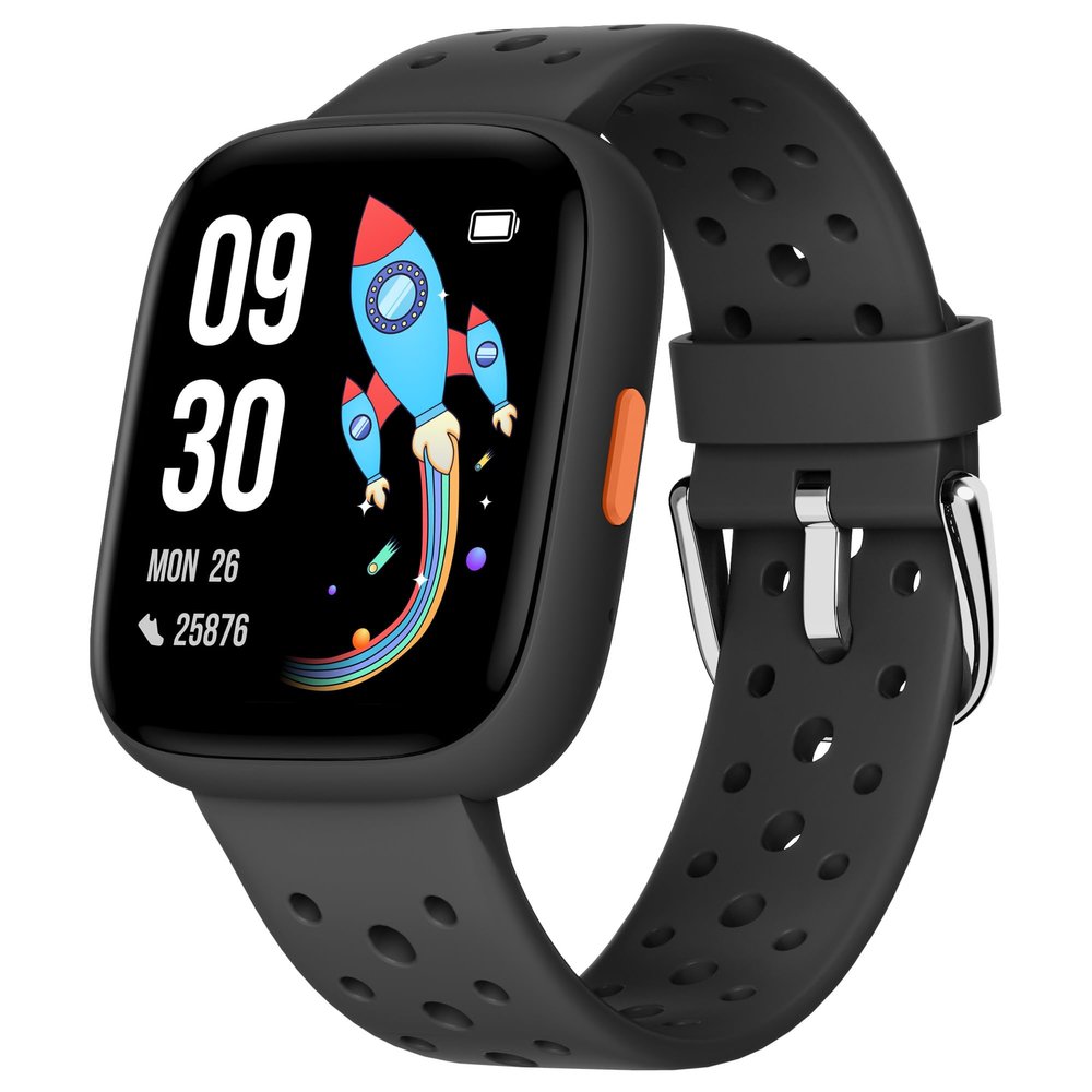 BIGGERFIVE Smart Watch for Kids, 1.8" Fitness Tracker Watch Pedometer, Heart Rate, Sleep Monitor, IP68 Waterproof, Calorie Step Counter, Puzzle Games with/Without APP for Girls Boys Teens 5-16, Black