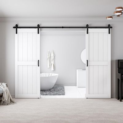 64" x 84" (Double 32" x 84" Doors) H Frame White Barn Door Easy Assembly