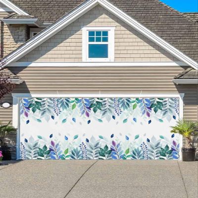 Purple Blue Eucalyptus Garage Door Banner Cover Decorations,Watercolor Tie Dye Pastoral Leaves Large Outdoor Hanging Garage Door Covers Christmas Thanksgiving Halloween Holiday Wall Backdrop,6x13ft
