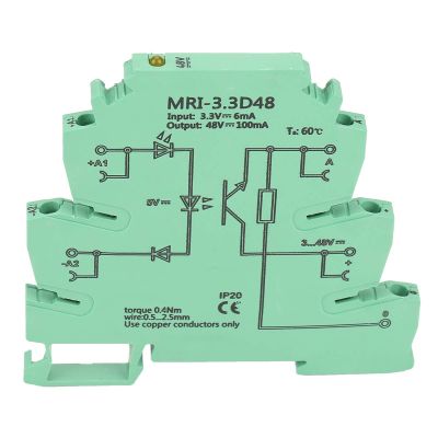 MRI-3.3D48 DC Photoelectric Coupler PLC Module, 2.5kVrms Isolation, Yellow LED Indicator, 6.2mm Width, DIN Rail Installation, 3-48V DC/100mA, High-Performance Relays