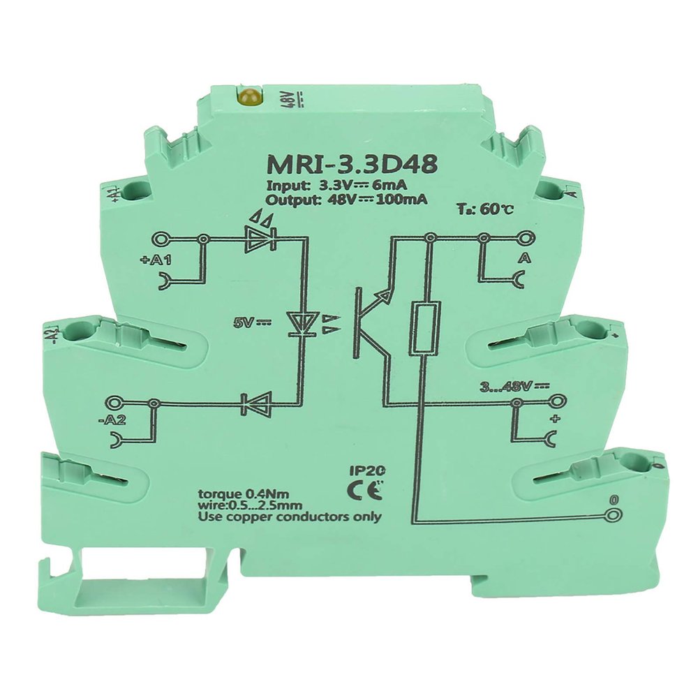MRI-3.3D48 DC Photoelectric Coupler PLC Module, 2.5kVrms Isolation, Yellow LED Indicator, 6.2mm Width, DIN Rail Installation, 3-48V DC/100mA, High-Performance Relays