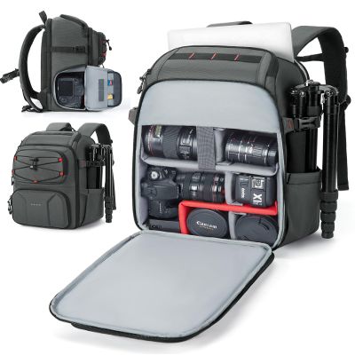 BAGSMART Camera Bag for Photographers, Professional Camera Bag Fits up to 15.6" Laptop, DSLR/Drones/Tripod Camera Case with Rain Cover, Grey