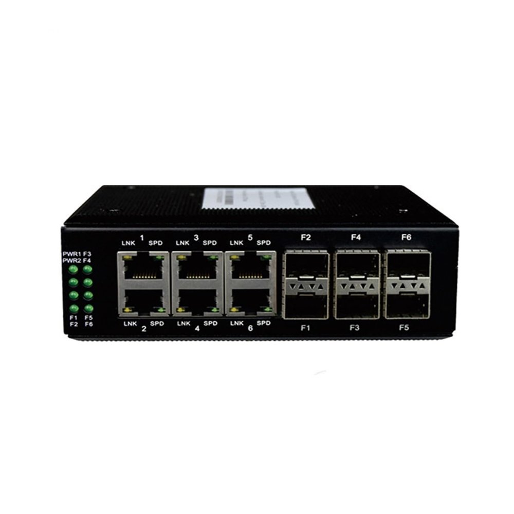 BAISULI Industrial Din Rail Switch Gigabit Ethernet Din Rail 6 Port Gigabit Ethernet Industrial Ring Network Switch with 6 SFP Fiber