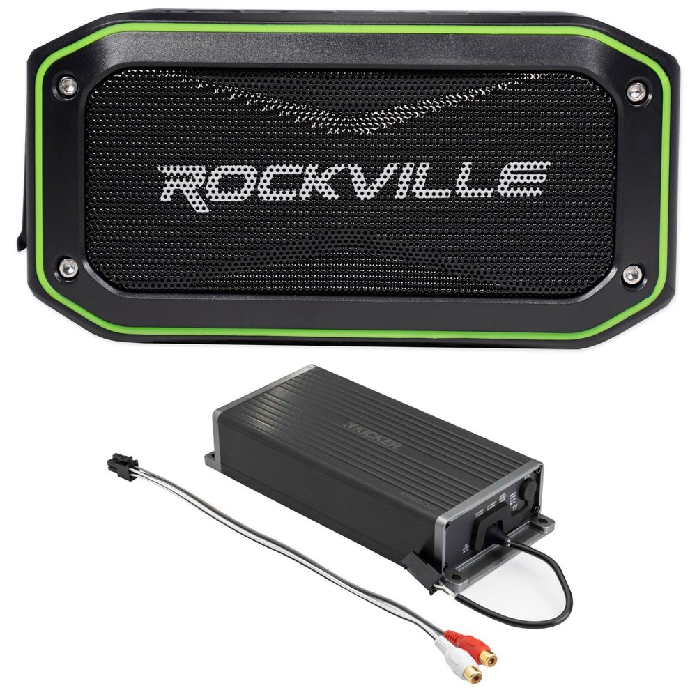 Audiosavings Bundle: Kicker 51KPX5001 Watt Mono Amplifier Motocrycle/UTV Sub Amp Bundle with Rockville Rock Anywhere Waterproof Portable Bluetooth Speaker+TWS Stereo Linking (2 Items)