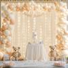 10ft x 10ft Champagne Chiffon Backdrop Curtain with Lights String for Parties,2 Panels Sheer Chiffon Curtain Wedding Backdrop with Lights for Baby Shower Birthday Ceremony Reception Home Decorations view 2