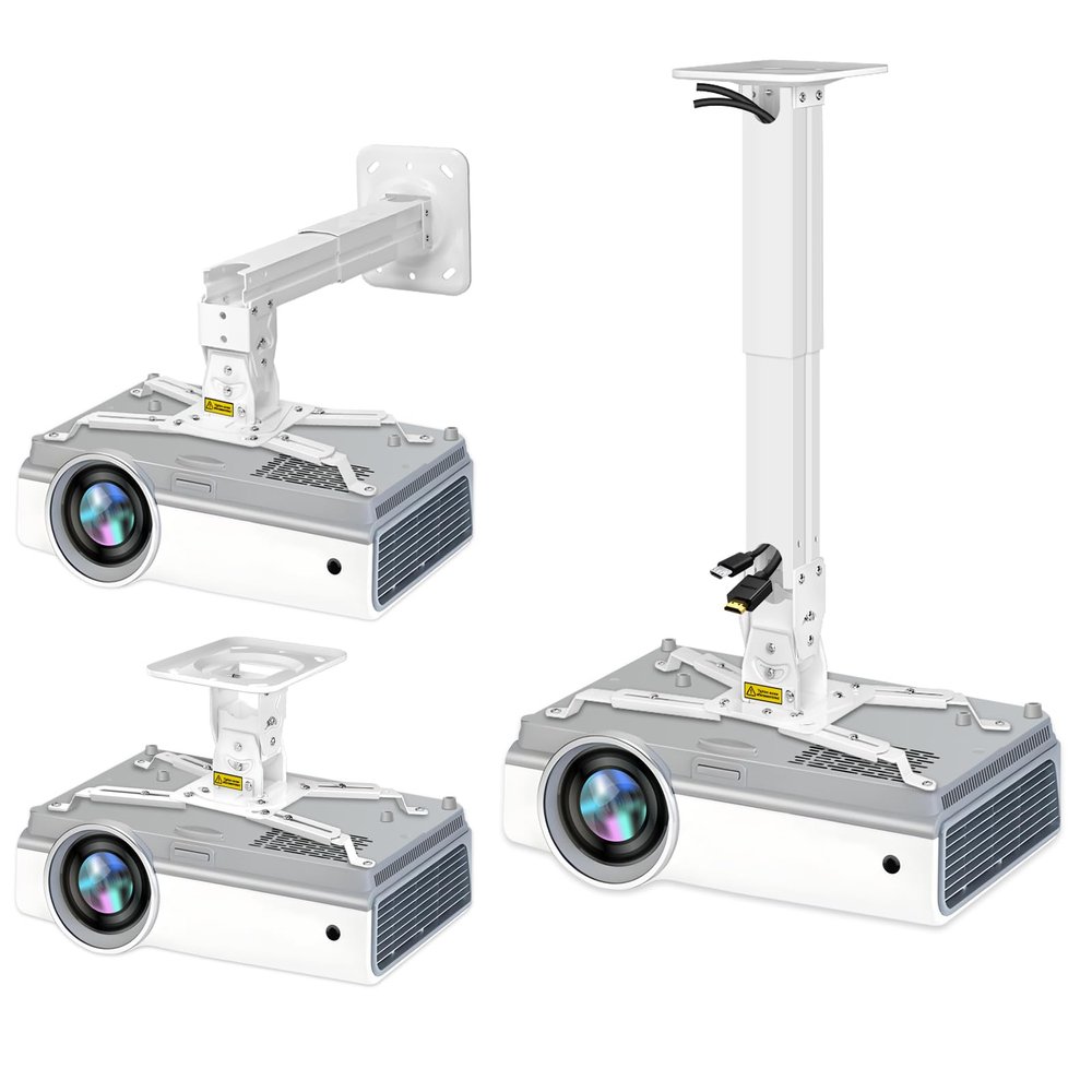 2-Be-Best Heavy Duty Projector Mount Max Load 45lbs / 21kg Extendable 16-24in / 40-60cm Projectors Ceiling Mount Universal Projector Mounts Angle Adjustable Strong White