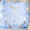 10ft x 10ft Baby Blue Chiffon Backdrop Curtain with Lights String for Parties,2 Panels Sheer Tulle Curtain Wedding Photo Backdrop with Lights for Baby Shower Birthday Party Ceremony Home Decorations view 4