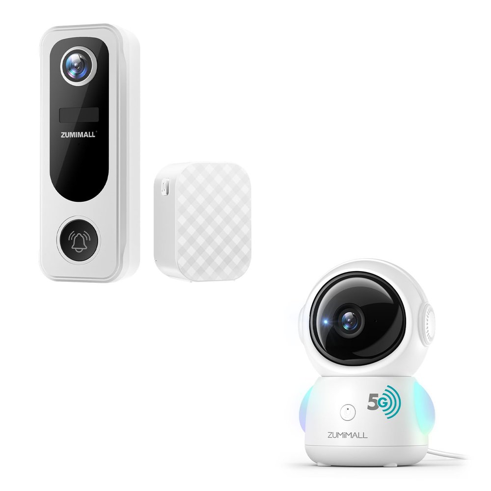 ZUMIMALL 360 Indoor Security Camera, 3MP Baby Monitor Camera, 24/7 Recording Wired Security Camera, Doorbell Camera Wireless, Video Doorbell Wireless with Chime