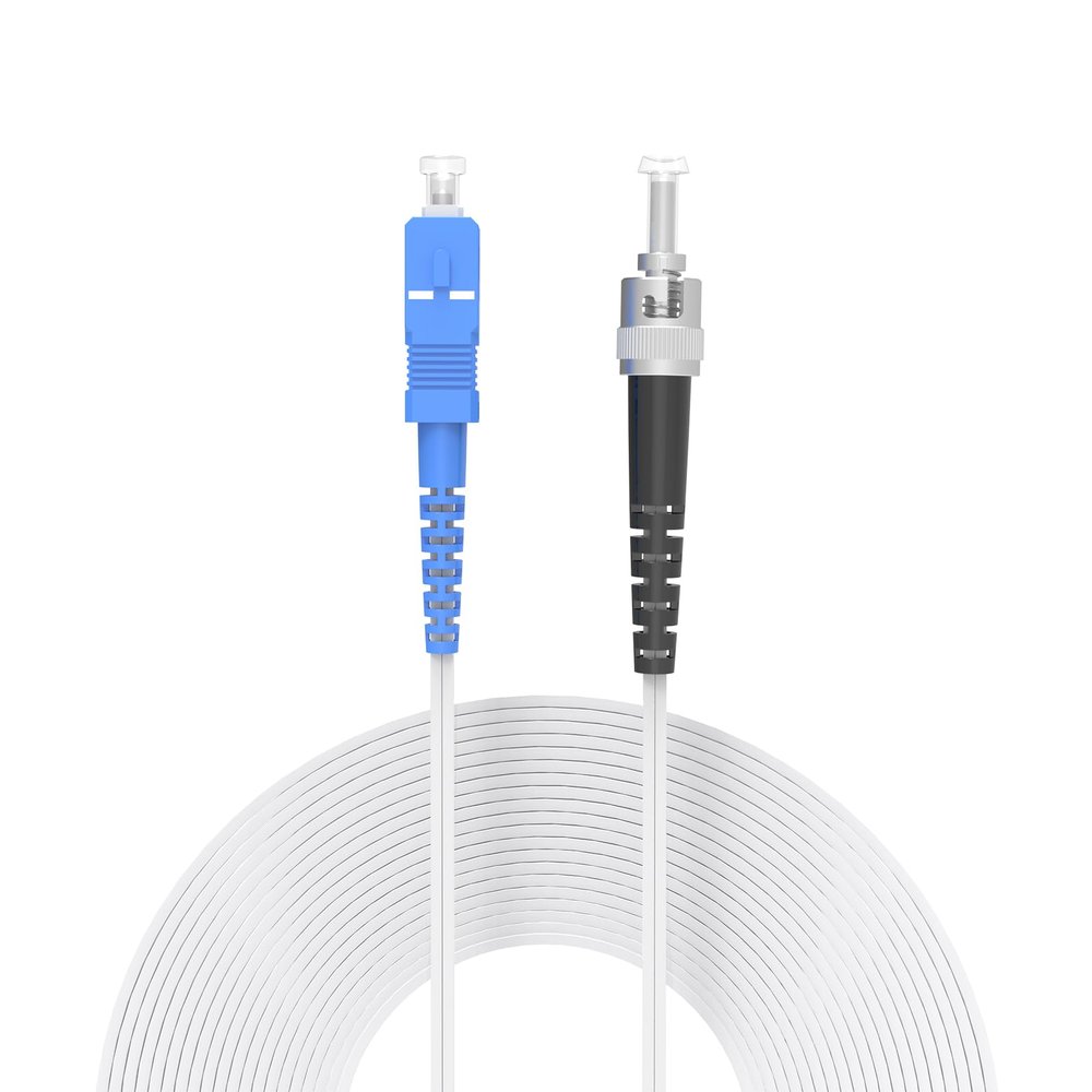 Buacoz Indoor Fiber Patch Cable,(60ft/18Meters) Single Mode Simplex 9/125um FTTH Fiber Optic Cable Jumper Optical Patch Cord, SC/UPC to ST/UPC Fiber Optic Internet Leather Cable LSZH White