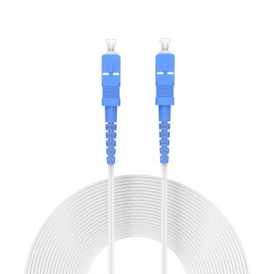 Buacoz SC to SC UPC Fiber Patch Cable, Indoor Single Mode Simplex - 9/125um FTTH Fiber Optic Jumper Optical Patch Cord - 196ft/60Meters, LSZH White Fiber Optic Internet Leather Cable