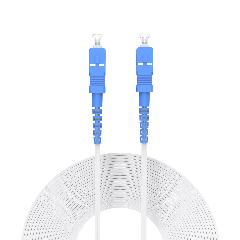 Buacoz SC to SC UPC Fiber Patch Cable, Indoor Single Mode Simplex - 9/125um FTTH Fiber Optic Jumper Optical Patch Cord - 196ft/60Meters, LSZH White Fiber Optic Internet Leather Cable