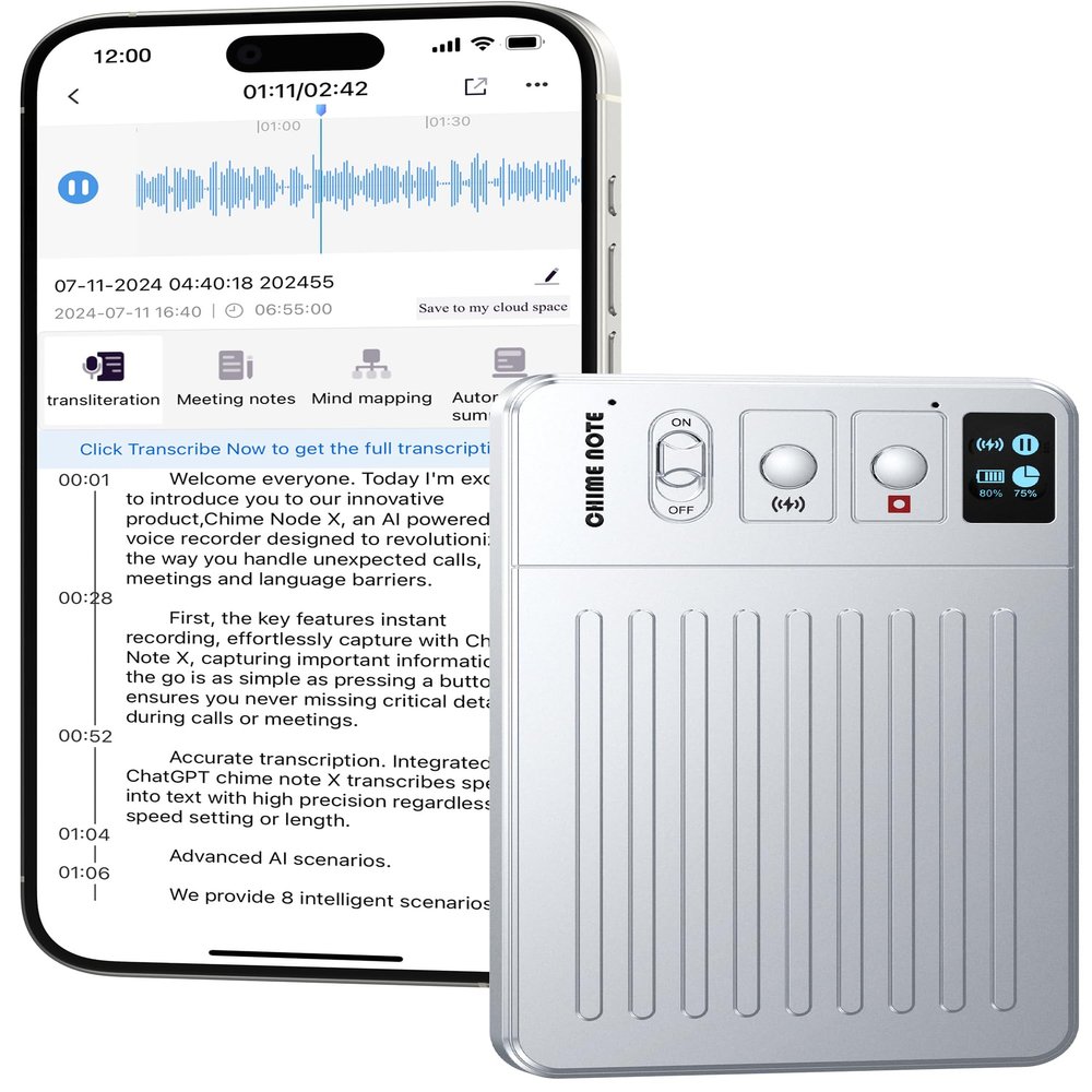 AI Voice Recorder Call Chatgpt, Digital Voice Recorder Support Free Audio Transcription and Text Summary,APP and Web Sync,107 Languages, 60H Recording, Applicable to Lecture, Meeting, Interview, etc