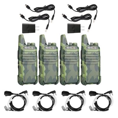 Retevis RT22 Walkie Talkies Rechargeable(4 Pack) with Earpieces(4 Pack), Voice Activated, Emergency Alarm, Acoustic Tube Headset, Coil, 2 Pin