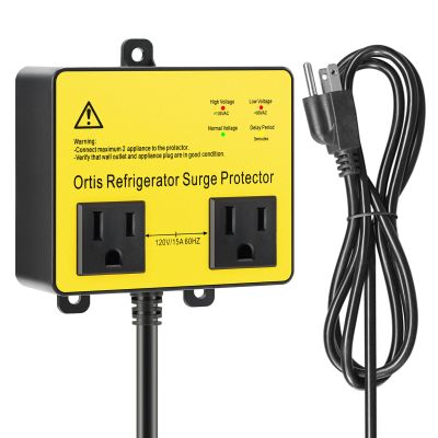 Refrigerator Surge Protector, Ortis Double Outlet Voltage Protector for Home Appliances with Time Delay, 5ft Power Cord, Protects Against Brownout, Spike, Instant Surge All Voltage Abnormalities