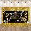 15x8ft Happy Birthday Backdrop Black and Gold Crown Diamond Luxury Background Party Supplies Glitter Dots Banner Wall Decoration Cake Table Decor Photography Women Men Photo Studio Props view 2