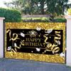 15x8ft Happy Birthday Backdrop Black and Gold Crown Diamond Luxury Background Party Supplies Glitter Dots Banner Wall Decoration Cake Table Decor Photography Women Men Photo Studio Props view 3