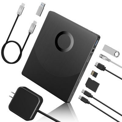 8 in 1 External Blueray/DVD Drive for PC, External CD/DVD Drive for Laptop Support 100G Disc 3D, Bluray Burner with HDMI/LAN/USB 3.0/Type-C/SD/TF Port, Blu-ray Player for Windows XP/7/8/10/11 MacOS
