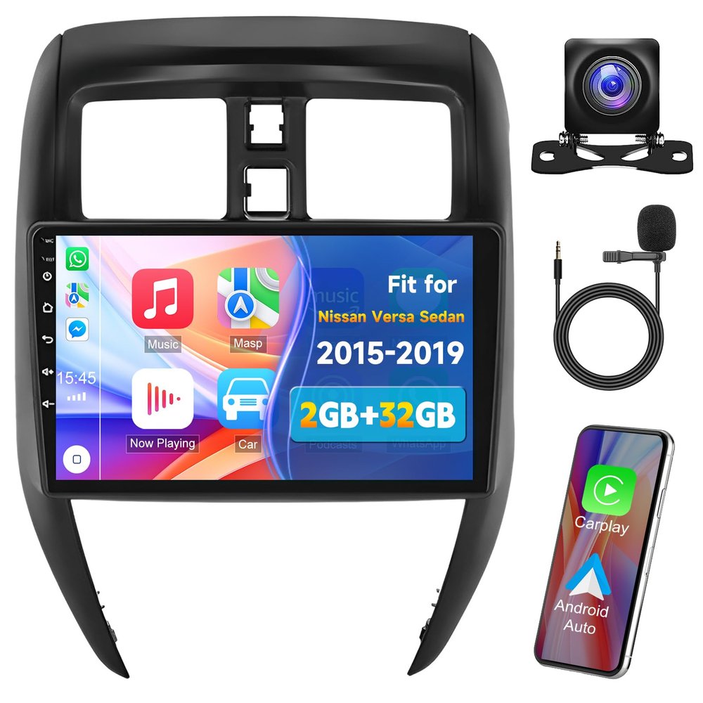 Slakerbe 2GB+32GB Wireless Carplay Android Auto Car Audio Fit for Nissan for Versa for Sedan 2015-2019 10inch Touchscreen Car Radio Multimedia Player Support GPS WiFi FM Radio SWC