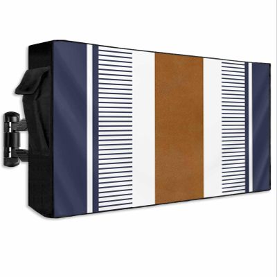 Hsqirky Outdoor TV Cover for 60 to 65 Inch, Modern Brown Blue Weatherproof & Waterproof Outside TV Covers with Remote Pockets, Boho Contemporary Geometric Striped Outdoor TV Enclosure for LED, LCD TVs