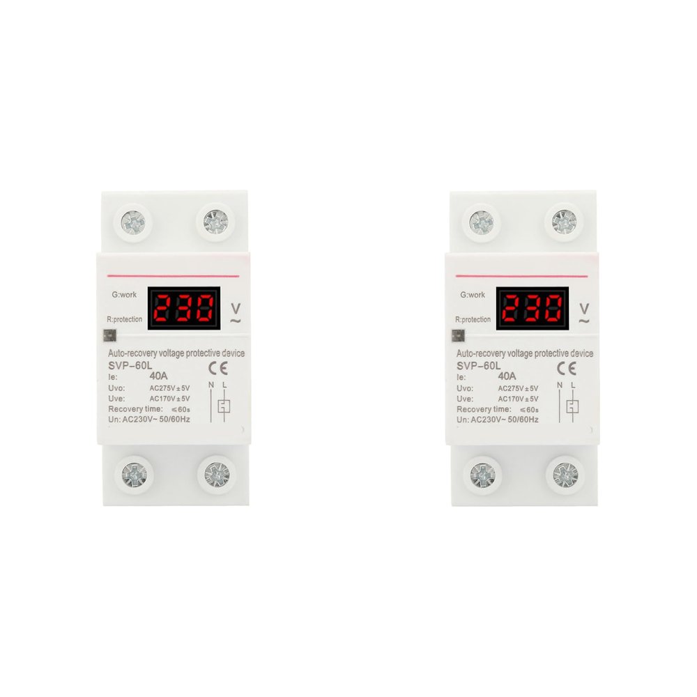 2PCS 230V 40A Automatic Recovery Voltage Recovery Voltage Reconnect Device Overvoltage Undervoltage DIN Rail Mount Voltage Protective Device for Electrical Equipment