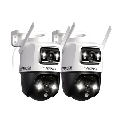 Defender AI Powered Guard Pro 3K Plus Dual Lens PTZ WiFi 6/Bluetooth Plug-in Power Security Camera, Human/Vehicle Detection, AI Auto-Tracking, Night Vision, Works w/Guard App, 2 Pack