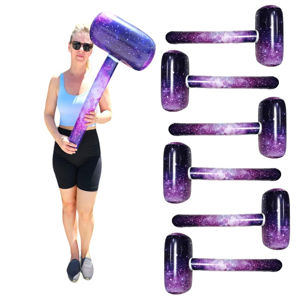 Zugar Land Galaxy Print Mallet (32 Inch) (6 Pack) Vinyl Inflatable Hammer for Pools and Beach Parties Science Themed (6 Pack)