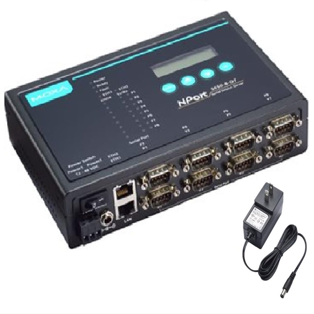 Moxa NPort 5650-8-DT with Adapter 8 Port RS-232/422/485 Desktop Mode Device Server, US Plug, 3 in 1, DB9 Male, 12-48VDC(Adapter Included)