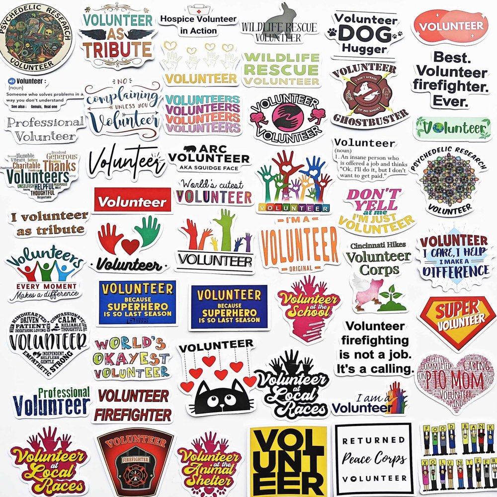 100Pcs Cool Volunteer Decals Youth Cute Volunteer Work Decal Animal Volunteer Label for Students