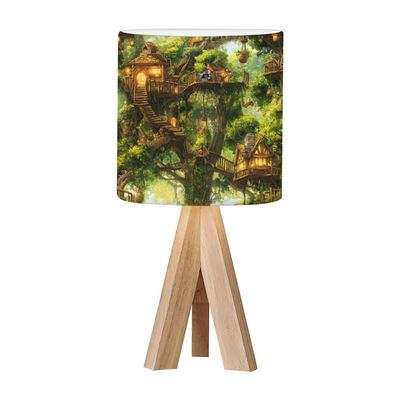 OEPWQIWEPZ Tripod Bedside Desk Table Lamp Playful Storybook Jungle Art Animals Wood Nightstand Lamp with Linen Fabric Shade for Nursery Bedroom Living Room Kids Room