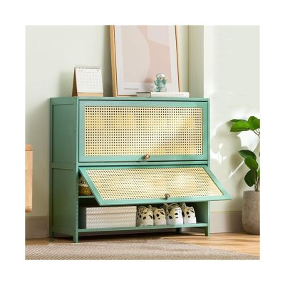 FURUIM2024M Shoes Shelf Shoe Cabinet - Multi Layer Shoe Storage Cabinet, Free Standing Shoe Organizer with Flip-up Doors, for Closet Hallway Bedroom Entryway, Green Stackable Shoe Rack(60x33x73CM)