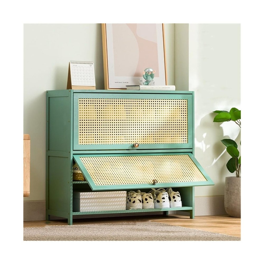 FURUIM2024M Shoes Shelf Shoe Cabinet - Multi Layer Shoe Storage Cabinet, Free Standing Shoe Organizer with Flip-up Doors, for Closet Hallway Bedroom Entryway, Green Stackable Shoe Rack(60x33x73CM)