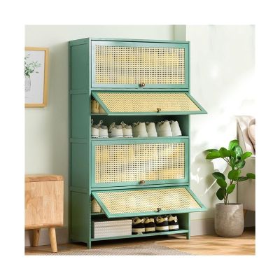 FURUIM2024M Shoes Shelf Shoe Cabinet - Multi Layer Shoe Storage Cabinet, Free Standing Shoe Organizer with Flip-up Doors, for Closet Hallway Bedroom Entryway, Green Stackable Shoe Rack(80x33x140CM)