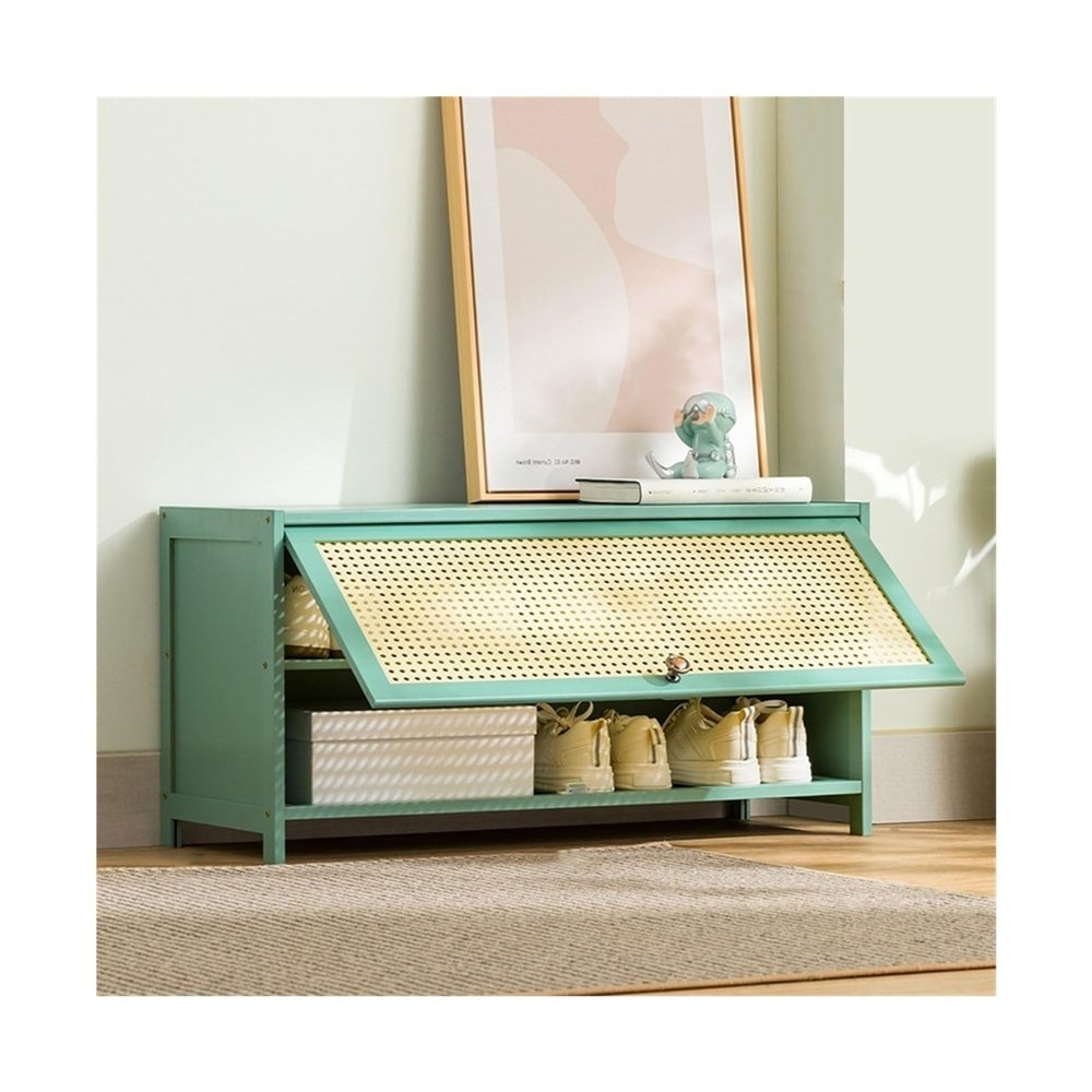 FURUIM2024M Shoes Shelf Shoe Cabinet - Multi Layer Shoe Storage Cabinet, Free Standing Shoe Organizer with Flip-up Doors, for Closet Hallway Bedroom Entryway, Green Stackable Shoe Rack(80x33x40CM)