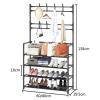 FURUIM2024M Shoes Shelf 5-Tier Coat and Shoe Rack, Entryway Coat Rack with 8 Hooks, Multifunctional Metal Shoe Rack Organizer for Bedroom Hallway Office, Black Stackable Shoe Rack(80cm) view 2
