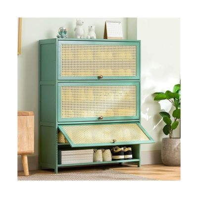 FURUIM2024M Shoes Shelf Shoe Cabinet - Multi Layer Shoe Storage Cabinet, Free Standing Shoe Organizer with Flip-up Doors, for Closet Hallway Bedroom Entryway, Green Stackable Shoe Rack(60x33x106CM)