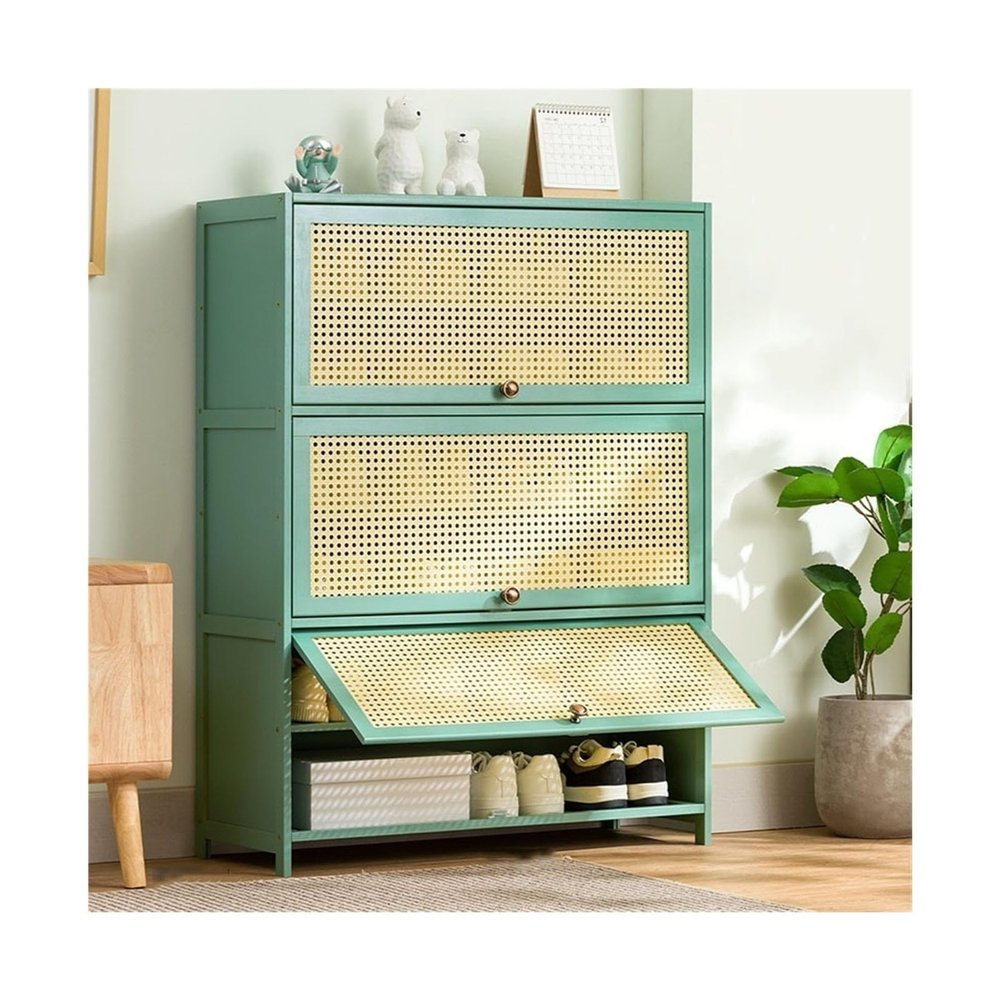 FURUIM2024M Shoes Shelf Shoe Cabinet - Multi Layer Shoe Storage Cabinet, Free Standing Shoe Organizer with Flip-up Doors, for Closet Hallway Bedroom Entryway, Green Stackable Shoe Rack(60x33x106CM)