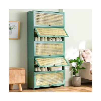 FURUIM2024M Shoes Shelf Shoe Cabinet - Multi Layer Shoe Storage Cabinet, Free Standing Shoe Organizer with Flip-up Doors, for Closet Hallway Bedroom Entryway, Green Stackable Shoe Rack(80x33x172CM)